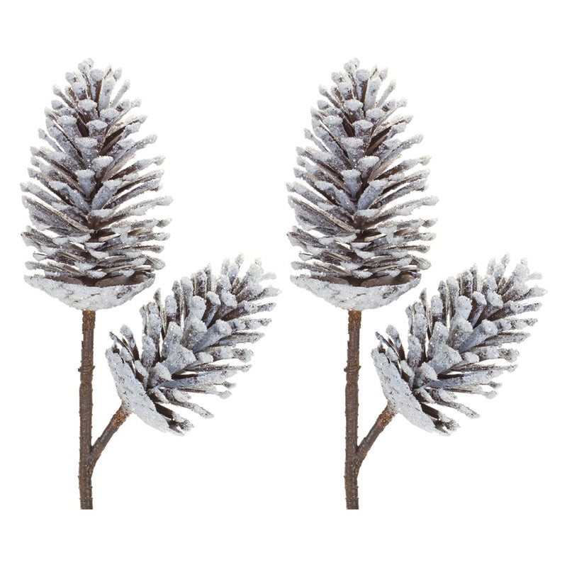Melrose International Pine Cone Pick, Set of 2, Brown/White