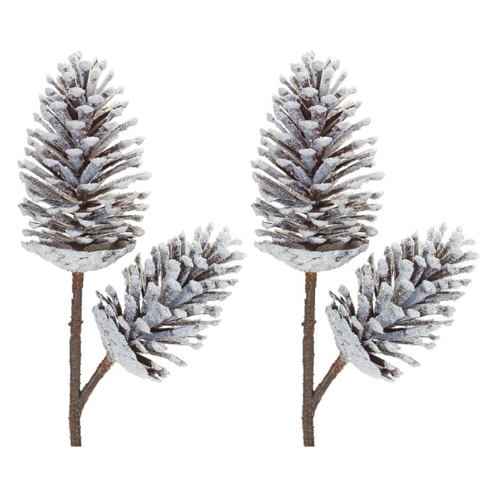 Melrose International Pine Cone Pick, Set of 2, Brown/White