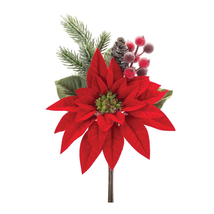 Melrose International Poinsettia Flower Pick, Set of 2, Green/Red - 87522DS
