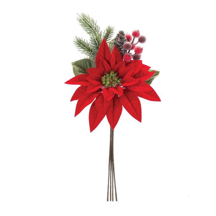 Melrose International Poinsettia Flower Pick, Set of 2, Green/Red
