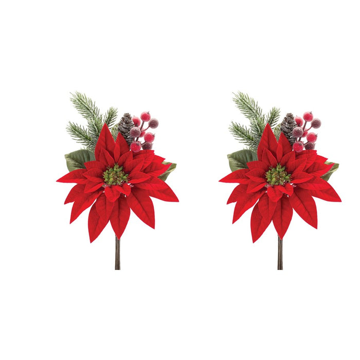 Melrose International Poinsettia Flower Pick, Set of 2, Green/Red