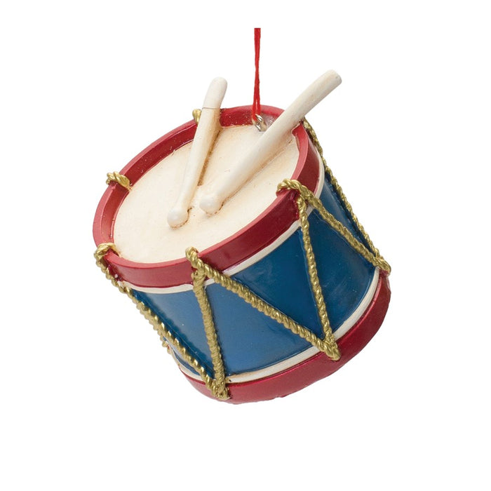 Melrose Toy Drum/Top Spinner Ornament, Set of 12, Red/Blue/Gold