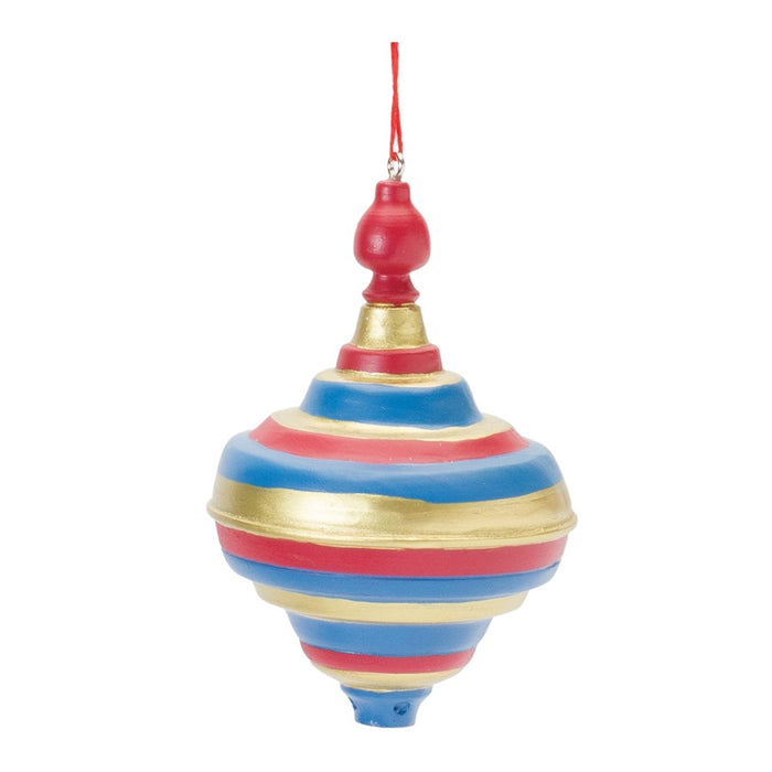 Melrose Toy Drum/Top Spinner Ornament, Set of 12, Red/Blue/Gold