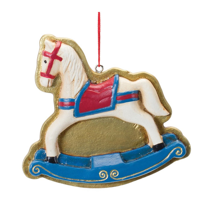 Melrose Rocking Horse/Toy TRain, Ornament, Set of 12, Blue/Gold