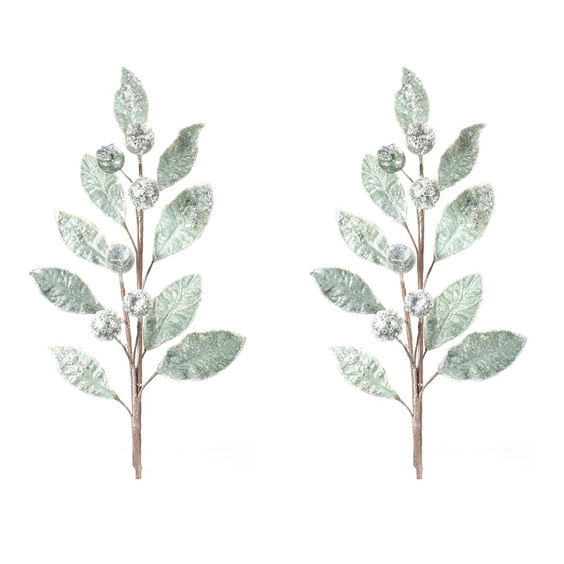Melrose International Glittered Pod Leaf Spray, Set of 2, Green
