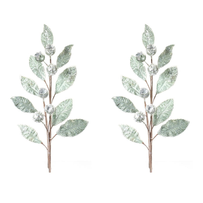 Melrose International Glittered Pod Leaf Spray, Set of 2, Green