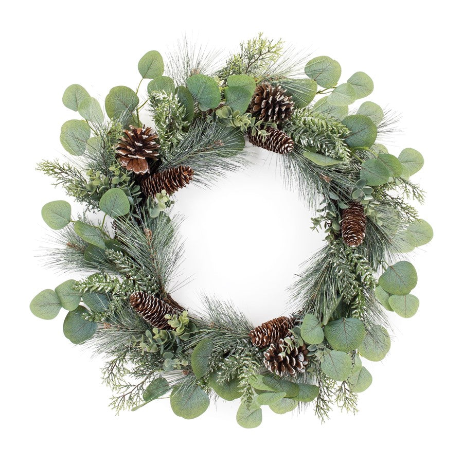 Melrose International Pine/Eucalyptus Wreath 25"D, Green/Brown - 87545DS