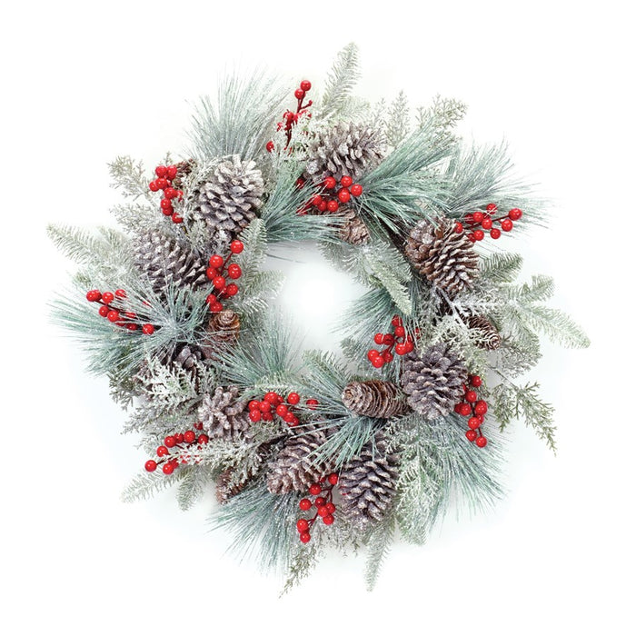Melrose International Pine Berry Cone Wreath 27"D, Green/Brown - 87552DS