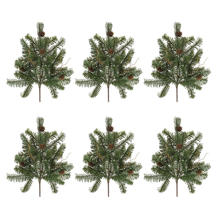 Melrose International Pine Spray/Pinecones, Set of 6, Green/Brown