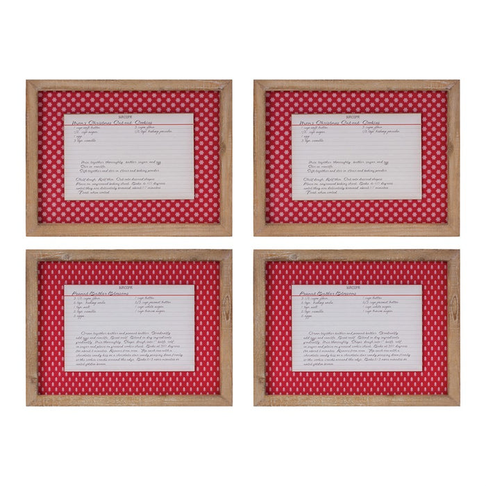 Melrose Christmas Cookie Recipe Card Wall Decor, Set of 4, Red/White