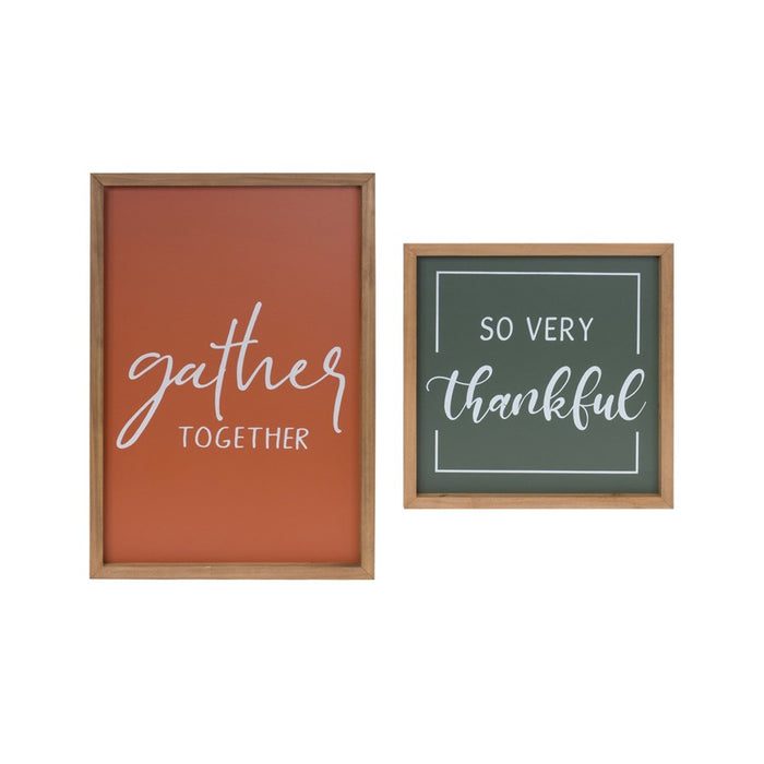 Melrose Gather/Thankful Sentiment Sign, Set of 2, Green/Orange - 87584DS