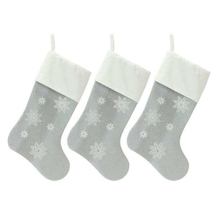 Melrose International Snowflake Stocking, Set of 3, Blue/White
