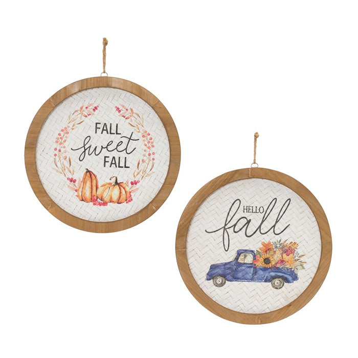 Melrose International Fall Harvest Plaque, Set of 2, White/Blue - 87600DS