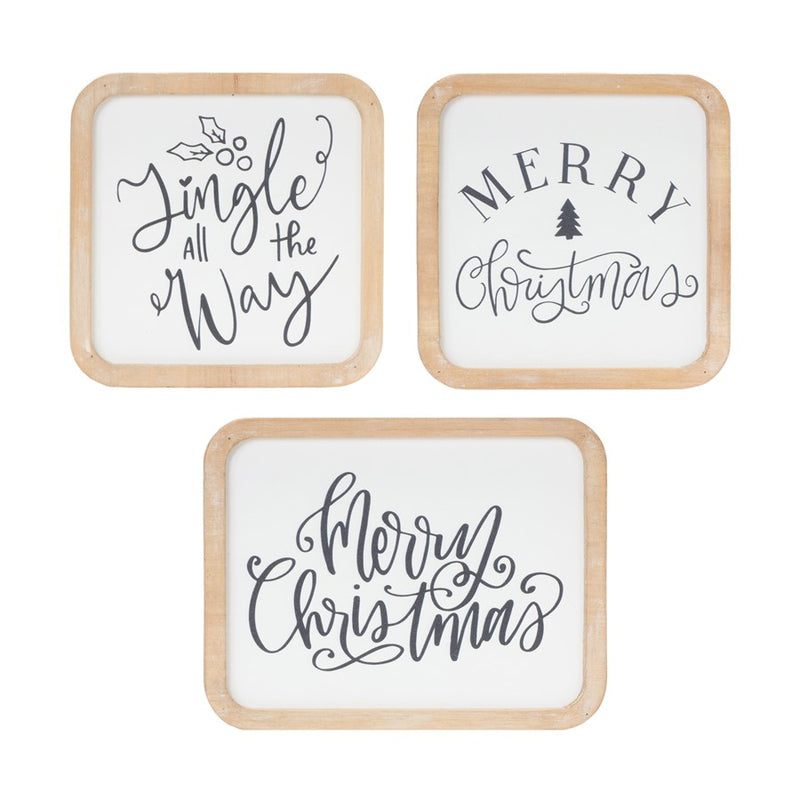 Melrose International Holiday Sentiment Plaque, Set of 12, Black/White - 87602DS