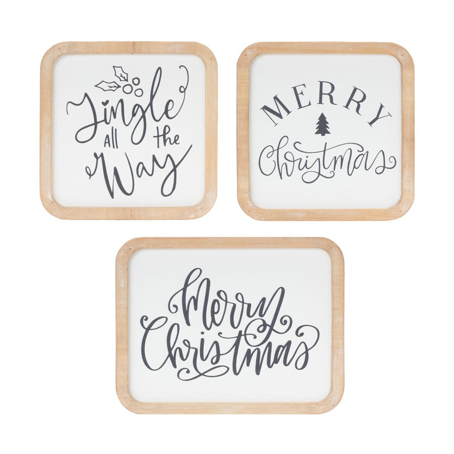 Melrose International Holiday Sentiment Plaque, Set of 12, Black/White - 87602DS