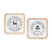 Melrose Int. Holiday Mail Stamp Plaque, Set of 12, White/Brown - 87603DS