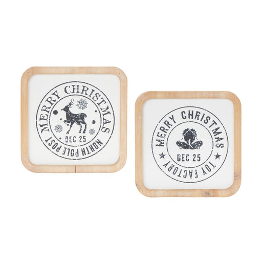Melrose Int. Holiday Mail Stamp Plaque, Set of 12, White/Brown - 87603DS