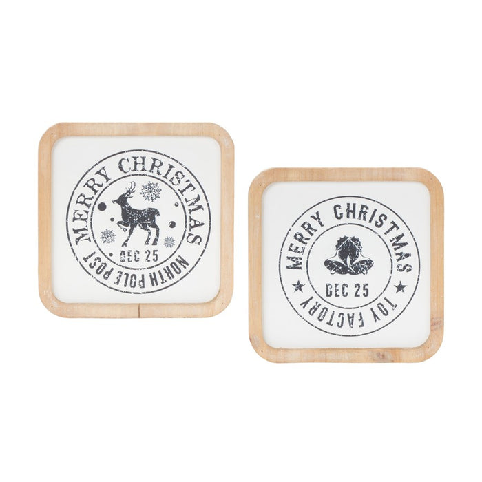 Melrose Int. Holiday Mail Stamp Plaque, Set of 12, White/Brown - 87603DS