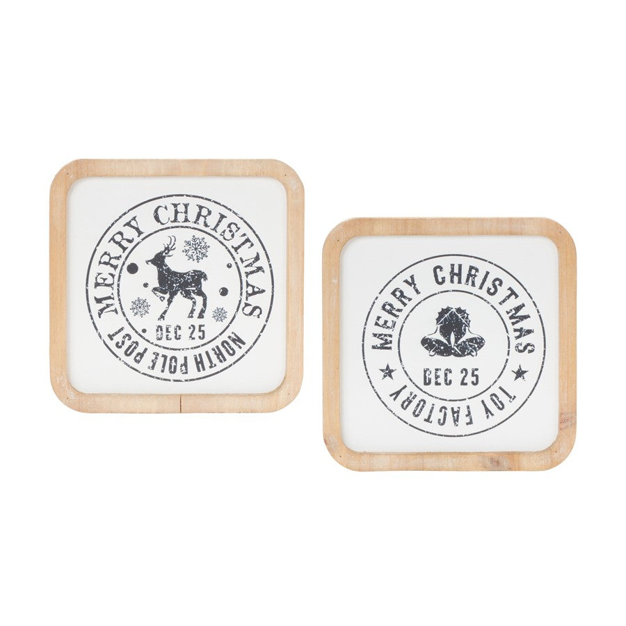 Melrose Int. Holiday Mail Stamp Plaque, Set of 12, White/Brown - 87603DS