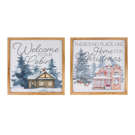 Melrose Welcome Home Holiday Wall Art, Set of 2, White/Green/Brown - 87605DS