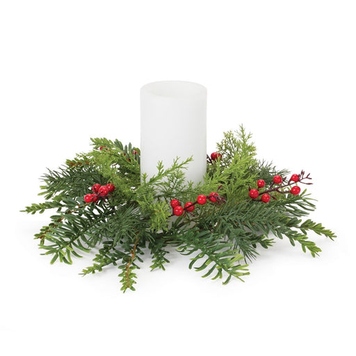 Melrose International Pine Berry Candle Wreath 14"D, Green/Red - 87616DS