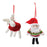 Melrose International Plush Santa/Moose Ornament, Set of 12, Red/White - 87619DS