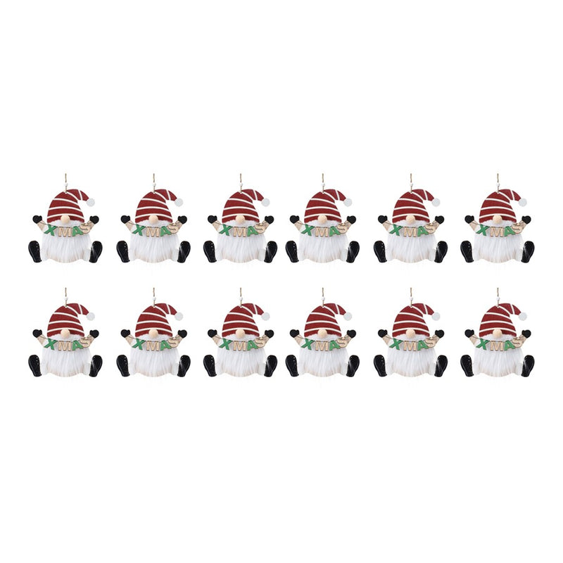 Melrose International Wood Gnome Ornament, Set of 12, Red/White