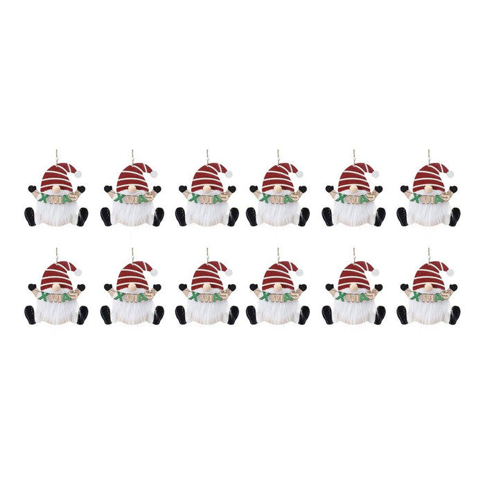 Melrose International Wood Gnome Ornament, Set of 12, Red/White