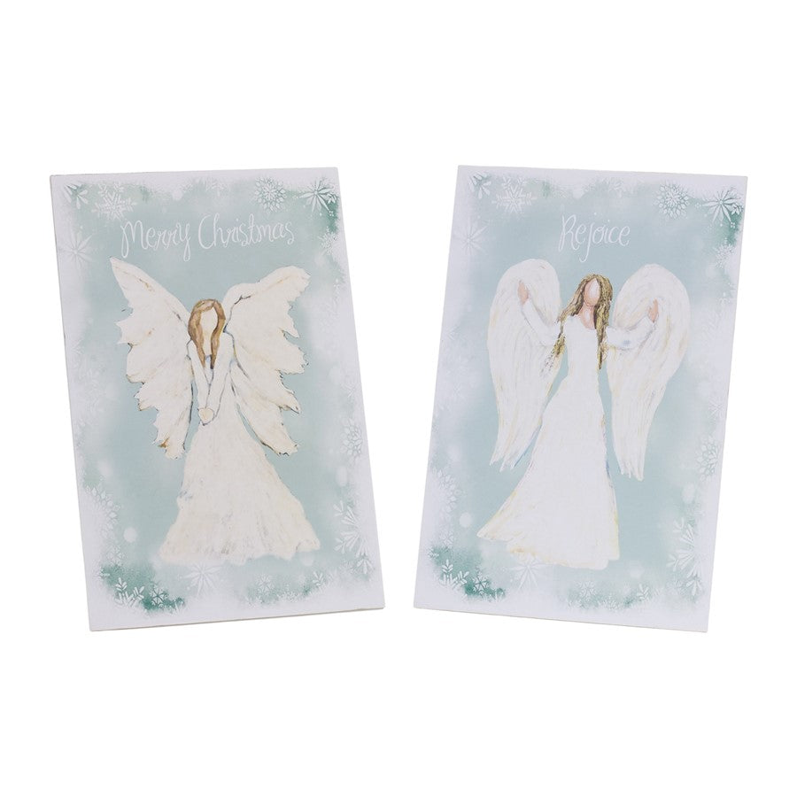 Melrose Wood Holiday Angel Sentiment Sign, Set of 2, Blue/White - 87631DS