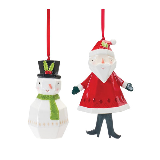 Melrose Whimsical Santa/Snowman Ornament, Set of 6, White/Red - 87634DS
