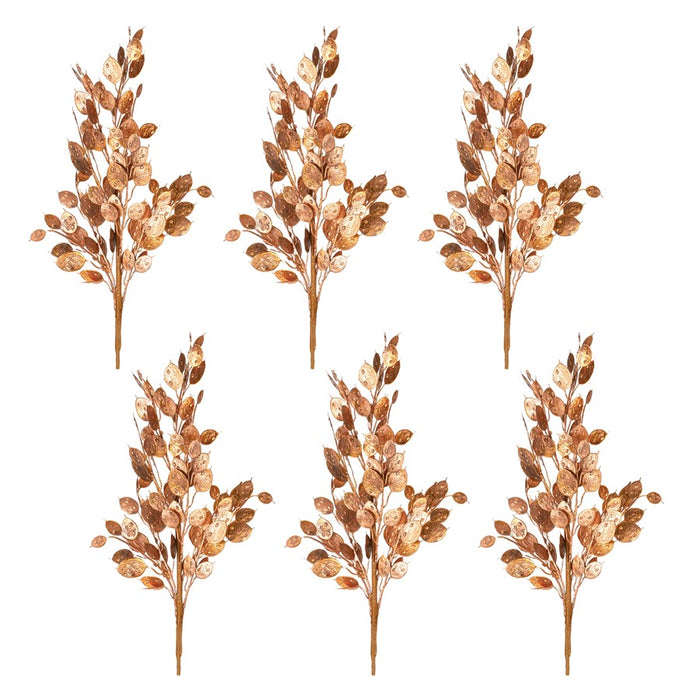 Melrose International Metallic Silver Dollar Bush, Set of 6, CoppeRed