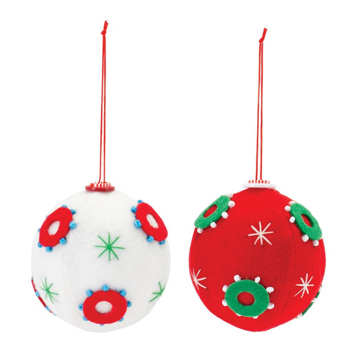 Melrose Whimsical Fabric Ball Ornament, Set of 12, White/Red - 87643DS