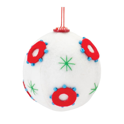 Melrose Whimsical Fabric Ball Ornament, Set of 12, White/Red