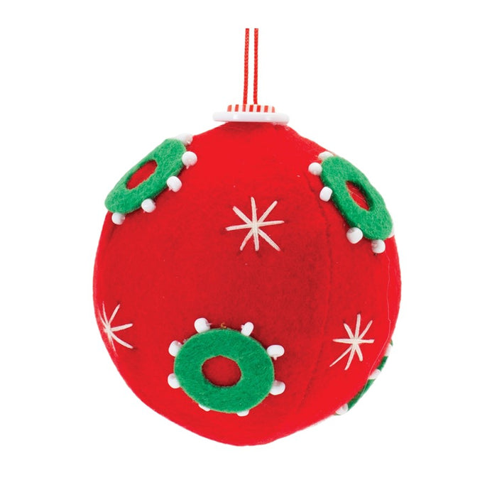 Melrose Whimsical Fabric Ball Ornament, Set of 12, White/Red