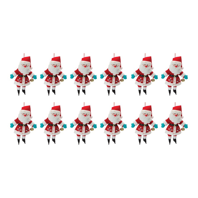 Melrose International Plush Santa Ornament, Set of 12, Red/White