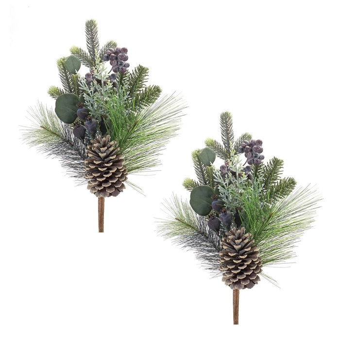 Melrose International Pine Eucalyptus Pick, Set of 2, Green/Brown