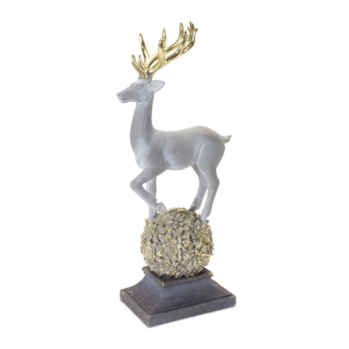 Melrose International Winter Deer Figurine on Orb 14"H, Grey/Gold - 87657DS
