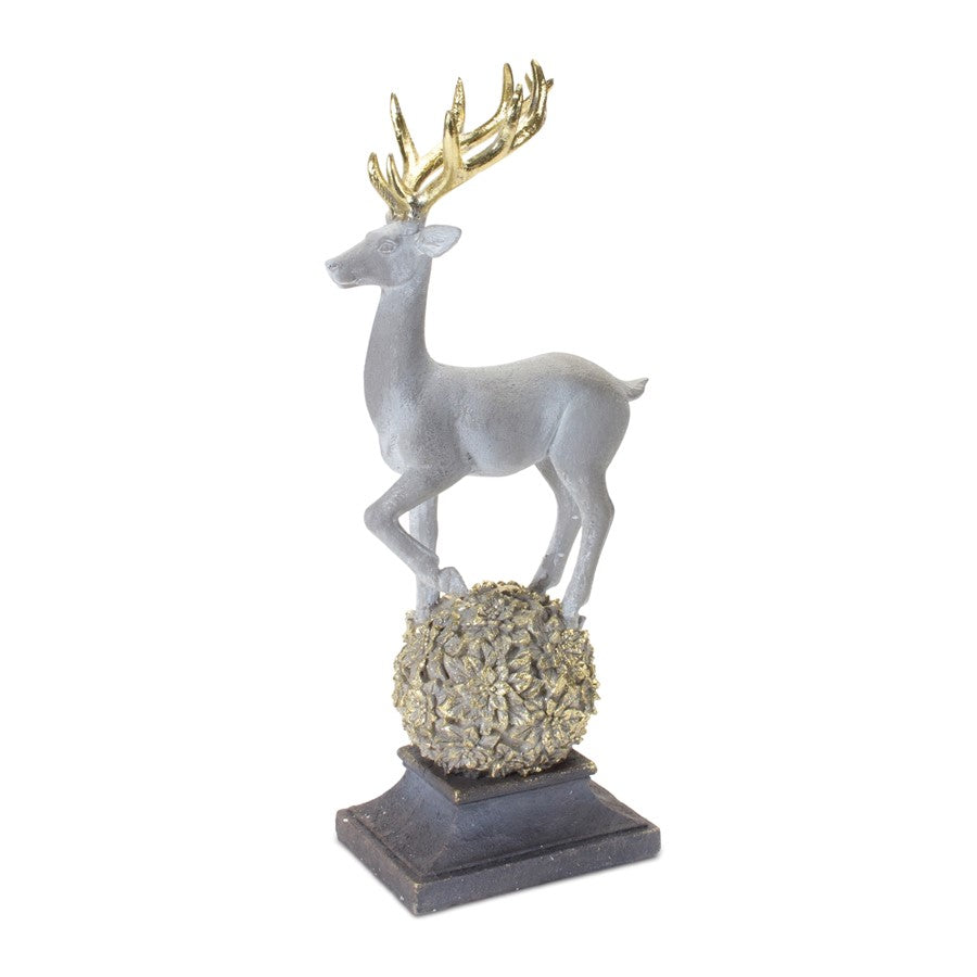 Melrose International Winter Deer Figurine on Orb 14"H, Grey/Gold - 87657DS