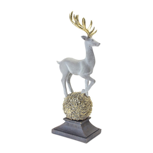 Melrose International Winter Deer Figurine on Orb 14"H, Gold/Grey - 87658DS