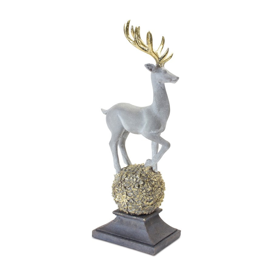 Melrose International Winter Deer Figurine on Orb 14"H, Gold/Grey - 87658DS