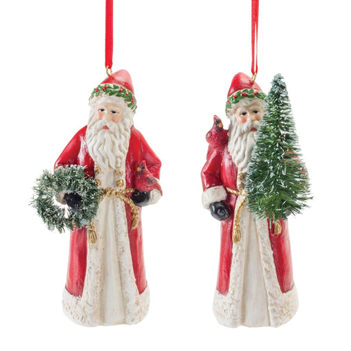 Melrose Santa/Cardinal Bird Ornament, Set of 6, Red/Green/White - 87661DS