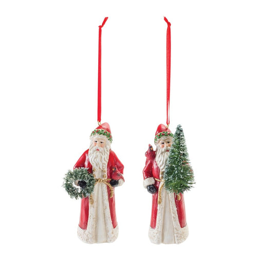 Melrose Santa/Cardinal Bird Ornament, Set of 6, Red/Green/White