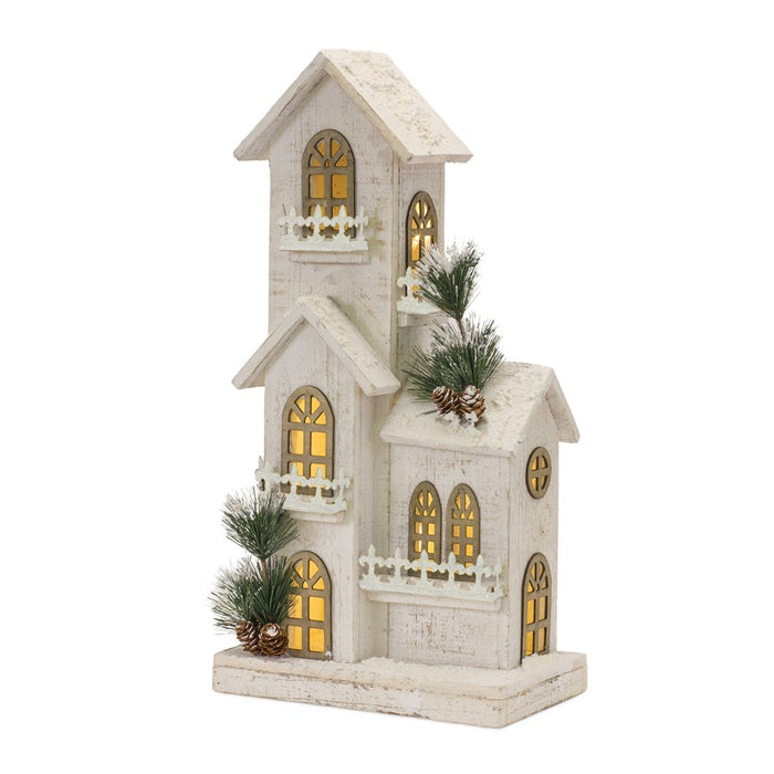 Melrose LED Lighted Winter House Display 21"H, White/Brown - 87666DS