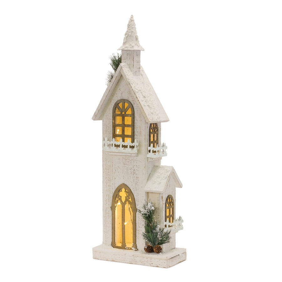Melrose LED Lighted Winter Church Display 27"H, White/Brown - 87668DS