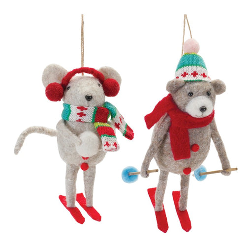 Melrose Plush Ski Animal Ornament, Set of 12, Grey/Red/Blue - 87680DS