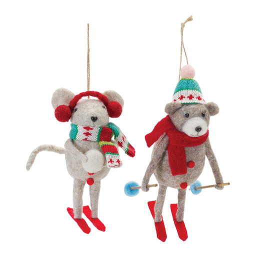 Melrose Plush Ski Animal Ornament, Set of 12, Grey/Red/Blue