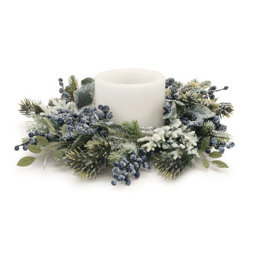 Melrose Frosted Blueberry Pine Candle Ring 18"D, Blue/Green - 87699DS