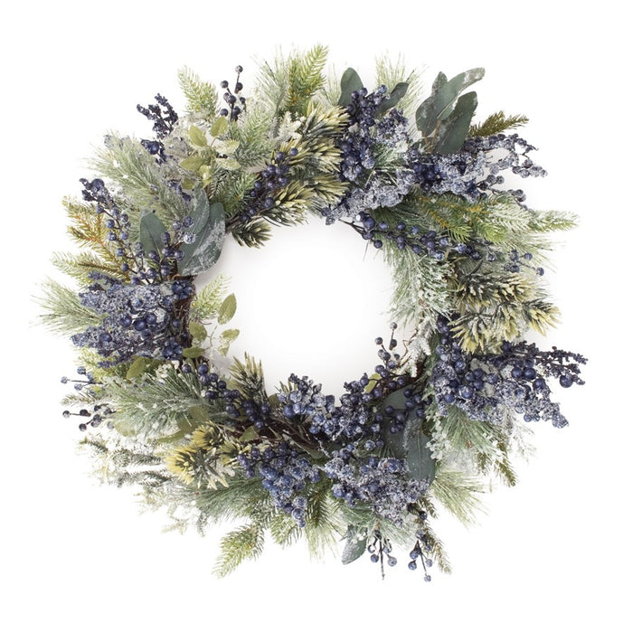 Melrose International Frosted Blueberry Pine Wreath 24"D, Green/Blue - 87701DS
