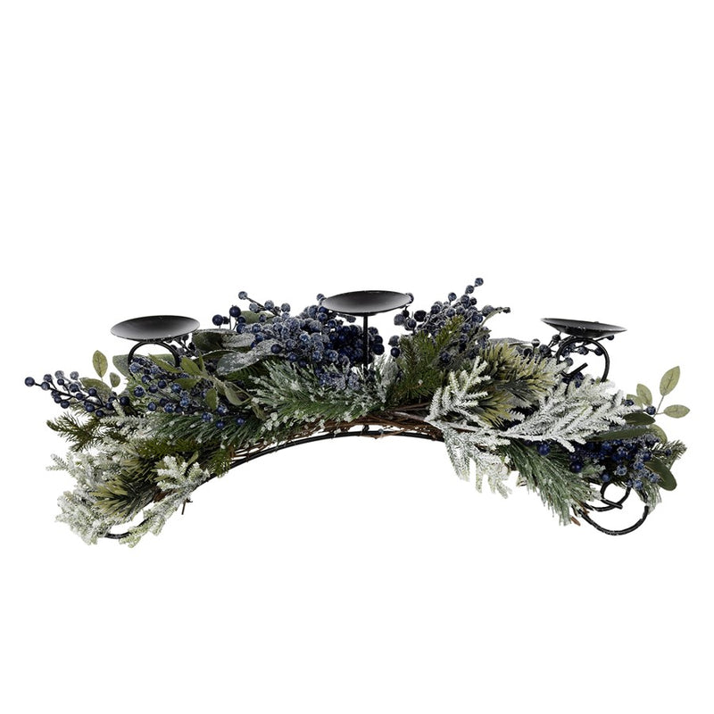 Melrose Frost Pine Blueberry Centerpiece Candle Holder 31", Blue/Red - 87702DS