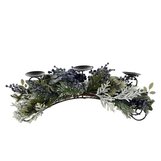 Melrose Frost Pine Blueberry Centerpiece Candle Holder 31", Blue/Red - 87702DS